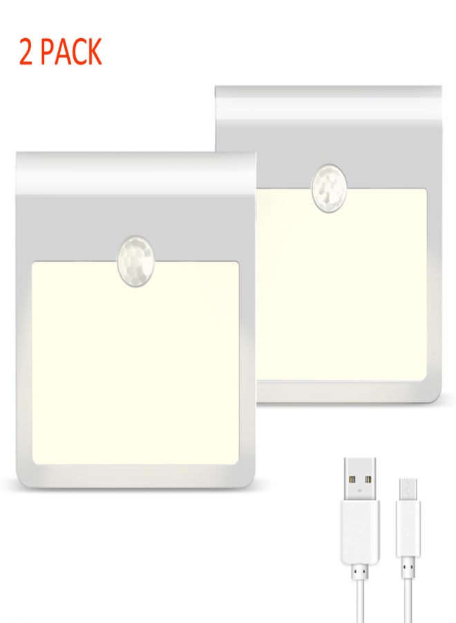 2pack USB Rechargeable Motion Sensor Night Light 12LEDs Stick-on Closet Light with Dusk to Dawn Sensor Brightness Adjustable for Wall Stairs Cabinet Hallway - Image 1