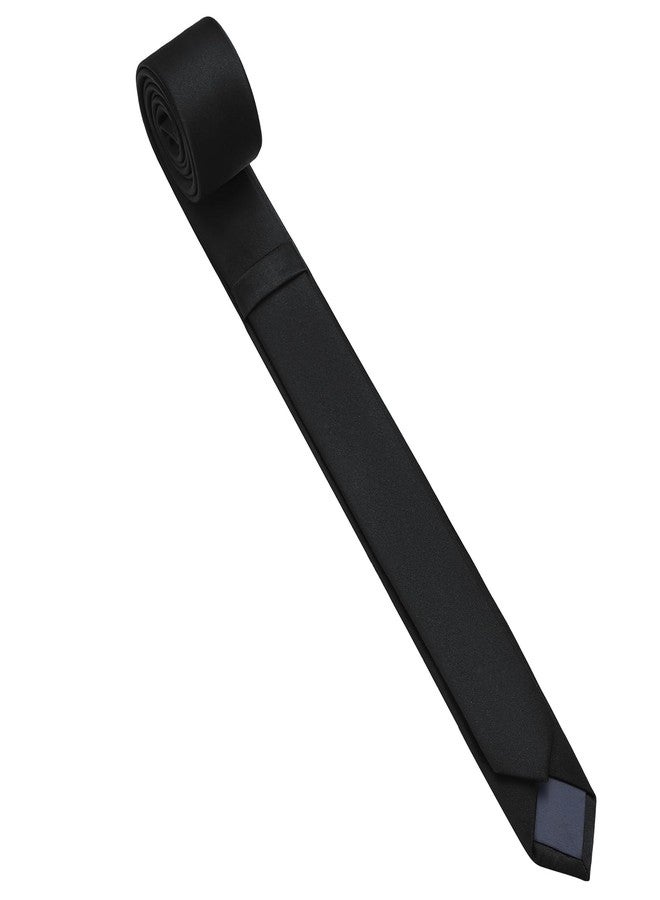 PenSee Men's Black Ties Thin Solid Pure Color 1.58" (4CM) Plain Slim Necktie Skinny Ties For Men - Image 4