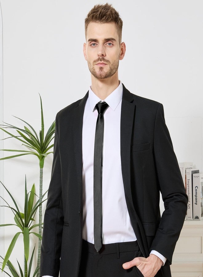 PenSee Men's Black Ties Thin Solid Pure Color 1.58" (4CM) Plain Slim Necktie Skinny Ties For Men - Image 3
