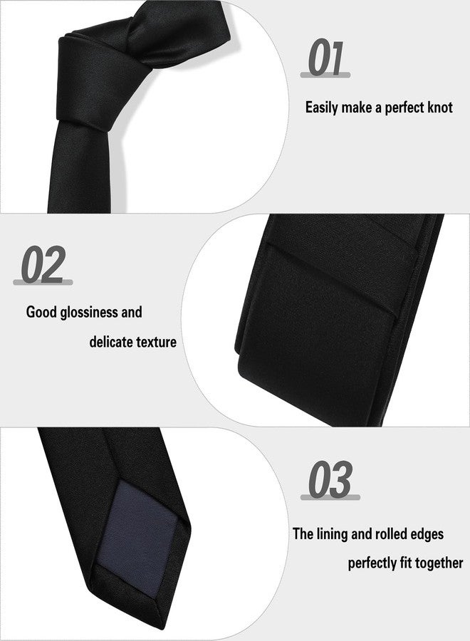 PenSee Men's Black Ties Thin Solid Pure Color 1.58" (4CM) Plain Slim Necktie Skinny Ties For Men - Image 5