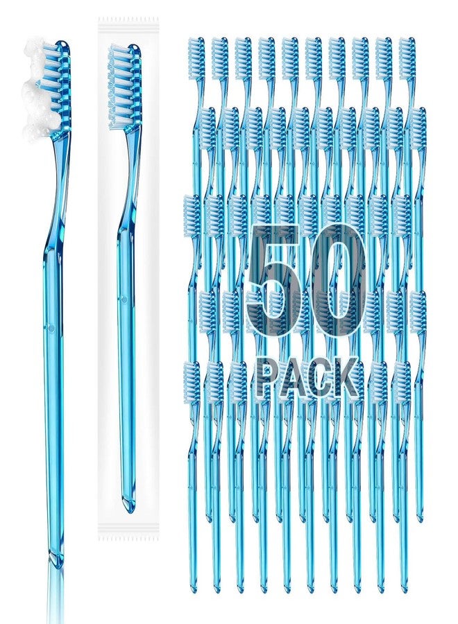 COCOBURI 50 Pack Pre Pasted Disposable Toothbrushes Individually Wrapped Travel Toothbrush with Toothpaste On The Go Disposable Toothbrushes Bulk for Travel Hotels Camping Business Trips Farms Mint - Image 1