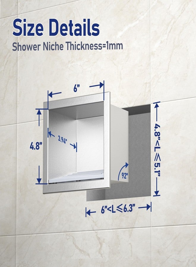 Bernkot Shower Niche, 304 Stainless Steel Stool for Bathroom, Recessed Footrest w/Over Mount Installation, No Tile Need (Brushed, 4.8''x6'') - Image 2