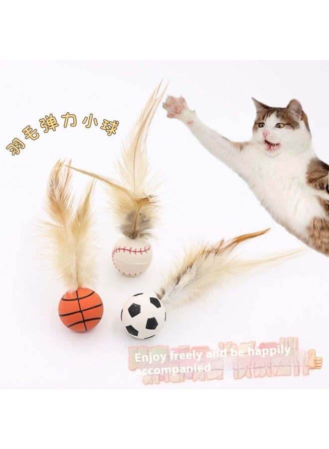 عصا اللعب للقطط مع ريشة وكرة نطاطة – لعبة ترفيهية للتسنين وتخفيف الملل - Image 4