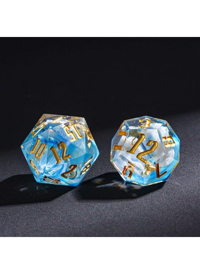 cusdie Sharp Edges Dnd Dice, 7 Pcs D&D Dice, Handcrafted Polyhedral Dice Set, For Role Playing Game Mtg Pathfinder (Blue Swirl W/Gold Foil)  - Image 3