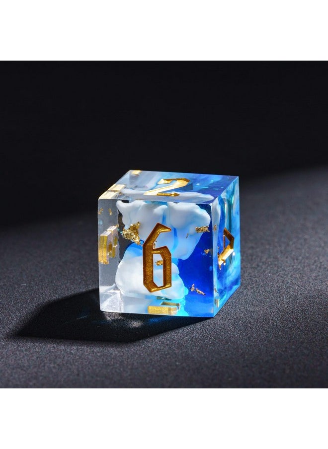cusdie Sharp Edges Dnd Dice, 7 Pcs D&D Dice, Handcrafted Polyhedral Dice Set, For Role Playing Game Mtg Pathfinder (Blue Swirl W/Gold Foil)  - Image 2