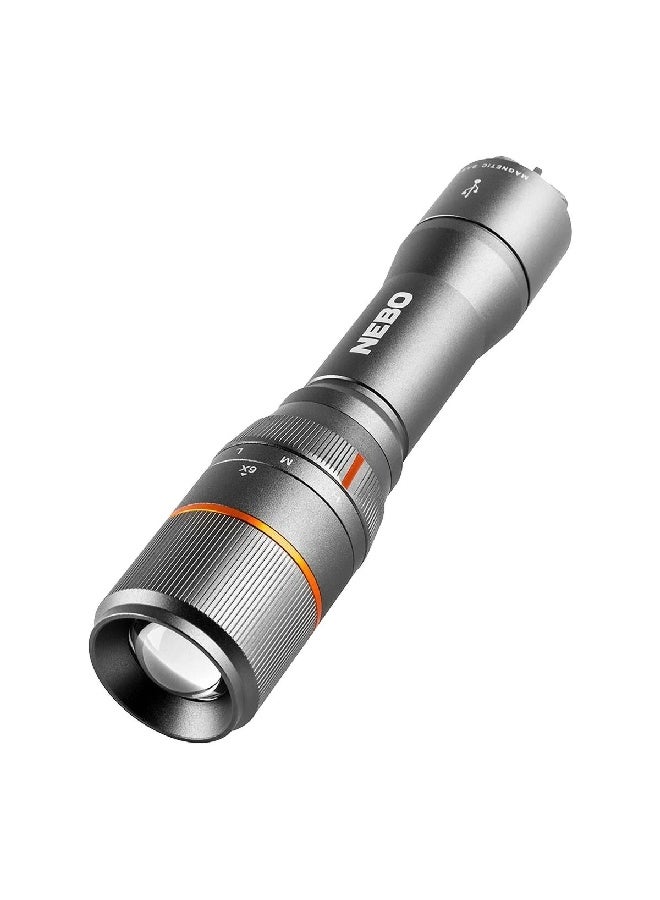 NEBO Sleek and Durable 6x Zoom Rechargeable Aluminium Flashlight Grey 18.42 x 3.51 x 3.51 cm 3999925 - Image 1
