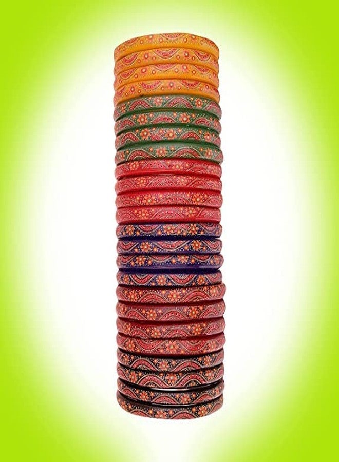 NMII طقم أساور كادا من زجاج NMII مزين بنقوش زهور مطبوعة أو جذابة بلمسة نهائية لامعة للنساء والفتيات، (متعدد الألوان، 2.8 بوصة)، عبوة من 24 سوار كادا - Image 3