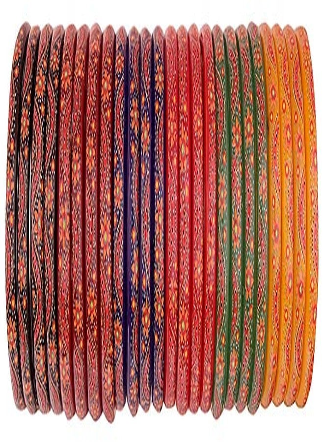 NMII طقم أساور كادا من زجاج NMII مزين بنقوش زهور مطبوعة أو جذابة بلمسة نهائية لامعة للنساء والفتيات، (متعدد الألوان، 2.8 بوصة)، عبوة من 24 سوار كادا - Image 1