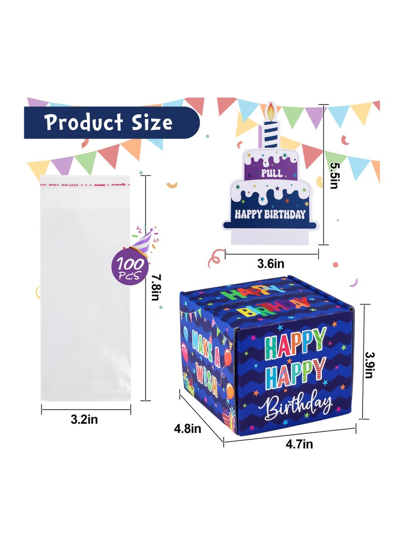 KASTWAVE Happy Birthday Money Box for Cash Gift Pull, Surprise Money Gift Boxes for Kids Adults with Pull Out Happy Birthday Day Card and 100Pcs Transparent Bags, Fun Ways to Give Cash as A Gift - Image 4