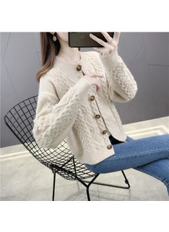Generic Spring Autumn Season Women Short Sleeve Knitted Open Shirt Small Personality Ladies Wool Coat Fashionable Top 1255 beige  - Image 1