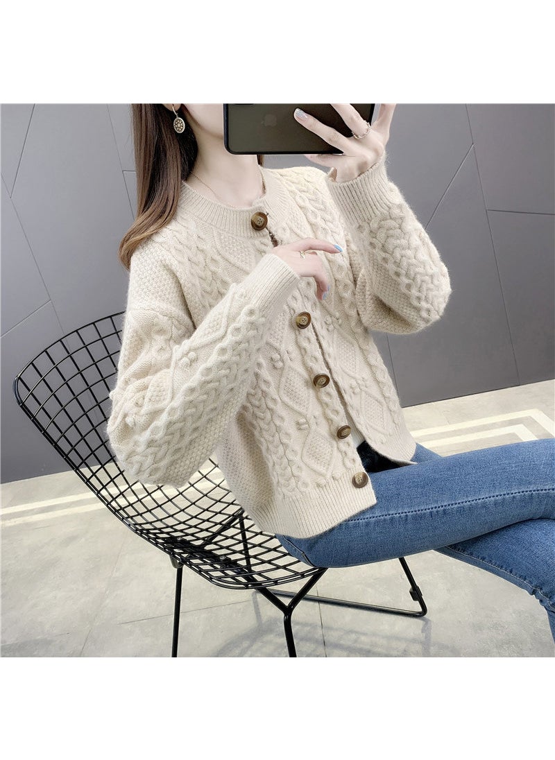 Generic - Spring Autumn Season Women Short Sleeve Knitted Open Shirt Small Personality Ladies Wool Coat Fashionable Top 1255 beige - Image 1