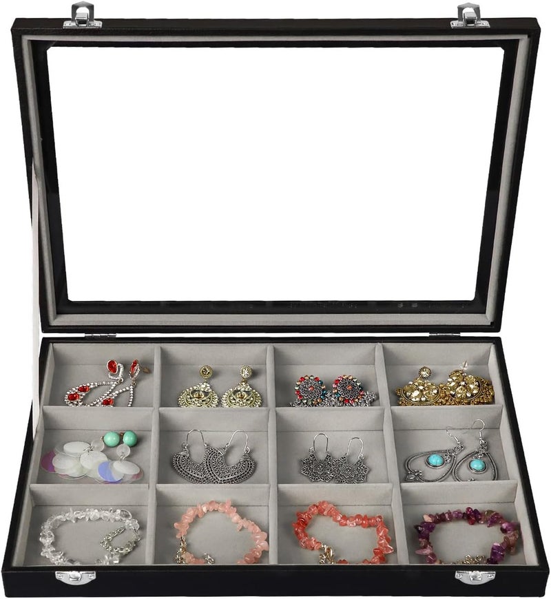 Stratalife Bracelet Holder Jewelry Organizer Jewelry Storage Earring Holder Organizer Jewelry Storage Organizer Bracelets Necklace For Girls Women 12 Grid (Gray Black) - Image 1