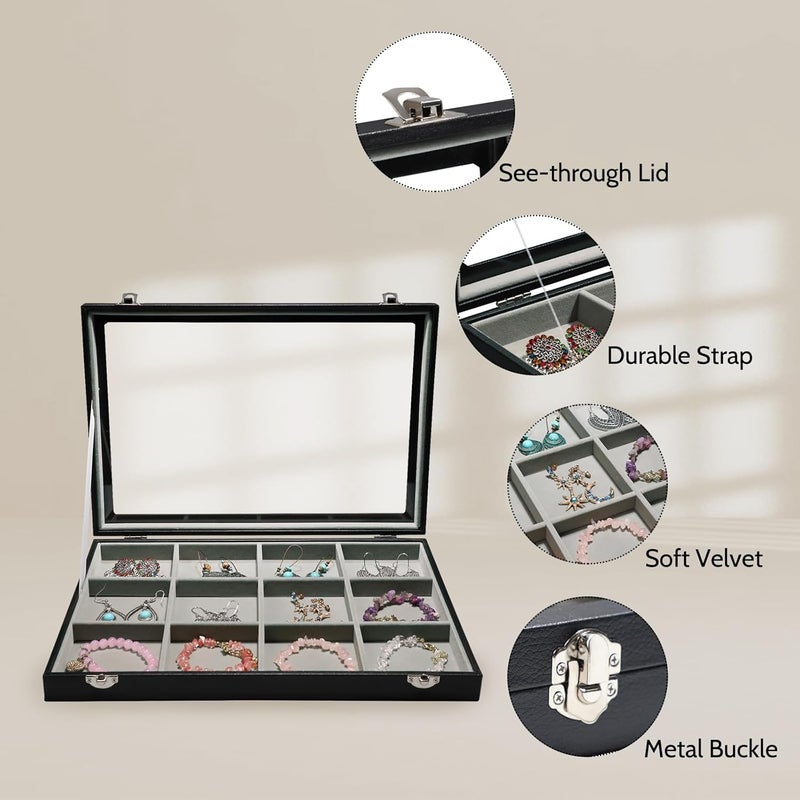 Stratalife Bracelet Holder Jewelry Organizer Jewelry Storage Earring Holder Organizer Jewelry Storage Organizer Bracelets Necklace For Girls Women 12 Grid (Gray Black) - Image 3