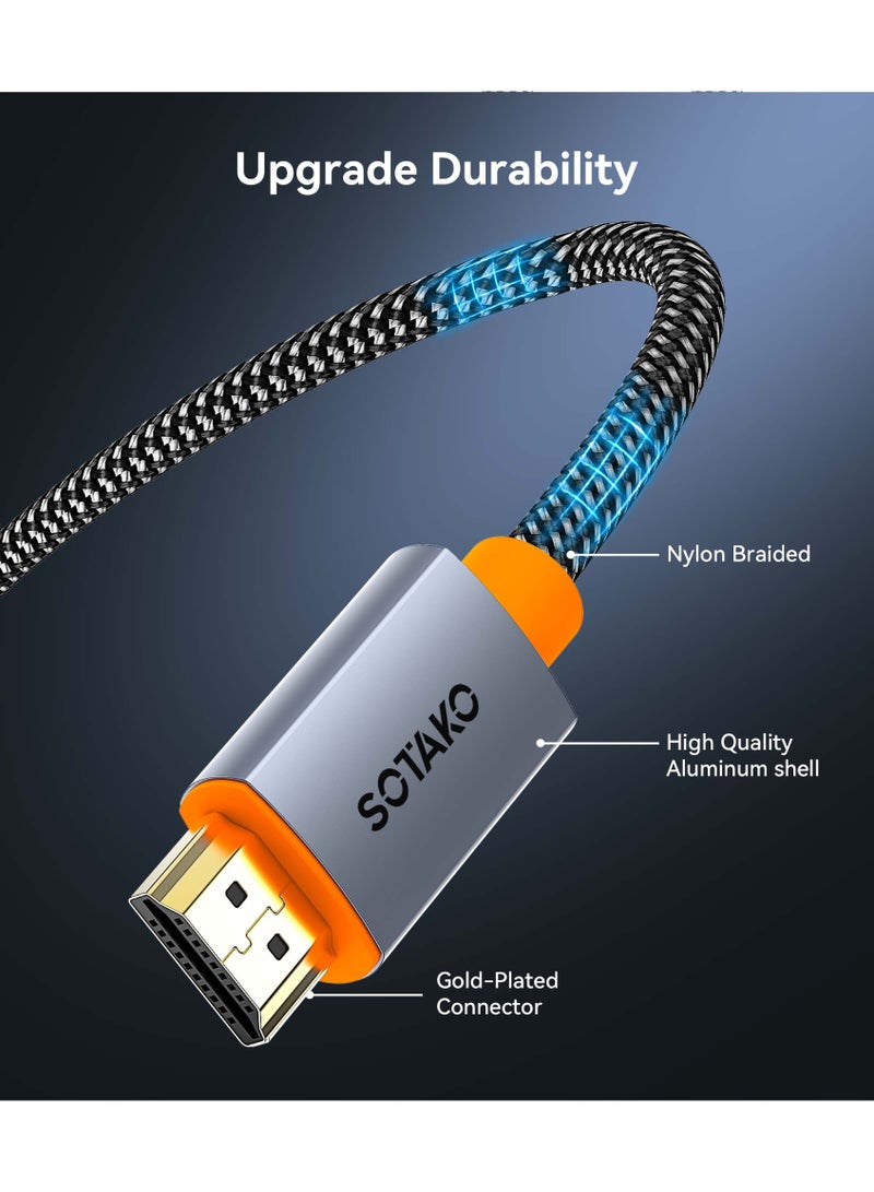 سوتاكو كابل HDMI 2.1 عالي السرعة من SOTAKO بطول 3 متر بسرعة نقل تصل إلى 48Gbps، يدعم دقة 8K@60Hz و4K@120Hz بجودة Ultra HD ‏4320P، مزود بتقنية eARC لتجربة صوت وصورة محسّنة. متوافق مع أجهزة اللابتوب، الشاشات، تلفزيونات UHD، وأجهزة الألعاب PS5 وPS4 مع دعم Dolby للحصول على أداء فائق الوضوح - Image 2
