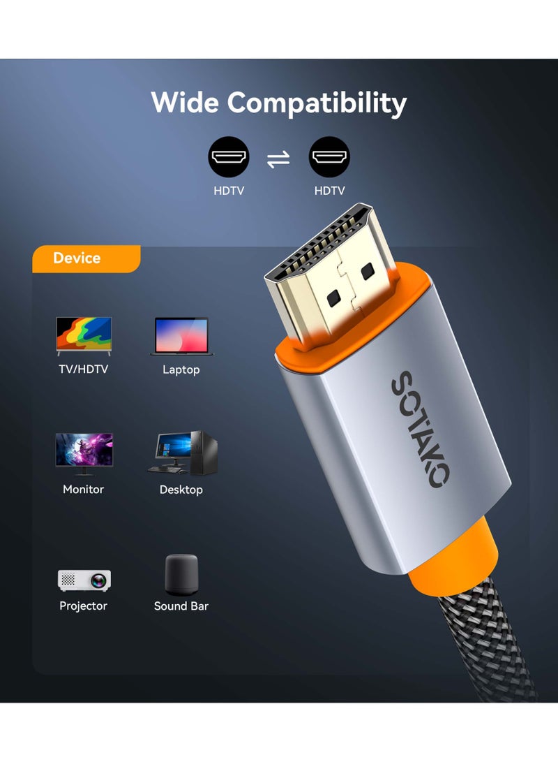سوتاكو كابل HDMI 2.1 عالي السرعة من SOTAKO بطول 3 متر بسرعة نقل تصل إلى 48Gbps، يدعم دقة 8K@60Hz و4K@120Hz بجودة Ultra HD ‏4320P، مزود بتقنية eARC لتجربة صوت وصورة محسّنة. متوافق مع أجهزة اللابتوب، الشاشات، تلفزيونات UHD، وأجهزة الألعاب PS5 وPS4 مع دعم Dolby للحصول على أداء فائق الوضوح - Image 3