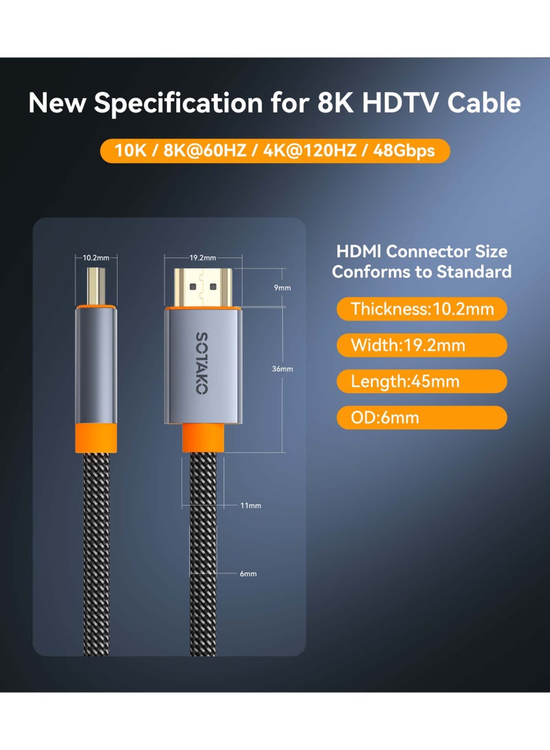 سوتاكو كابل HDMI 2.1 عالي السرعة من SOTAKO بطول 3 متر بسرعة نقل تصل إلى 48Gbps، يدعم دقة 8K@60Hz و4K@120Hz بجودة Ultra HD ‏4320P، مزود بتقنية eARC لتجربة صوت وصورة محسّنة. متوافق مع أجهزة اللابتوب، الشاشات، تلفزيونات UHD، وأجهزة الألعاب PS5 وPS4 مع دعم Dolby للحصول على أداء فائق الوضوح - Image 4