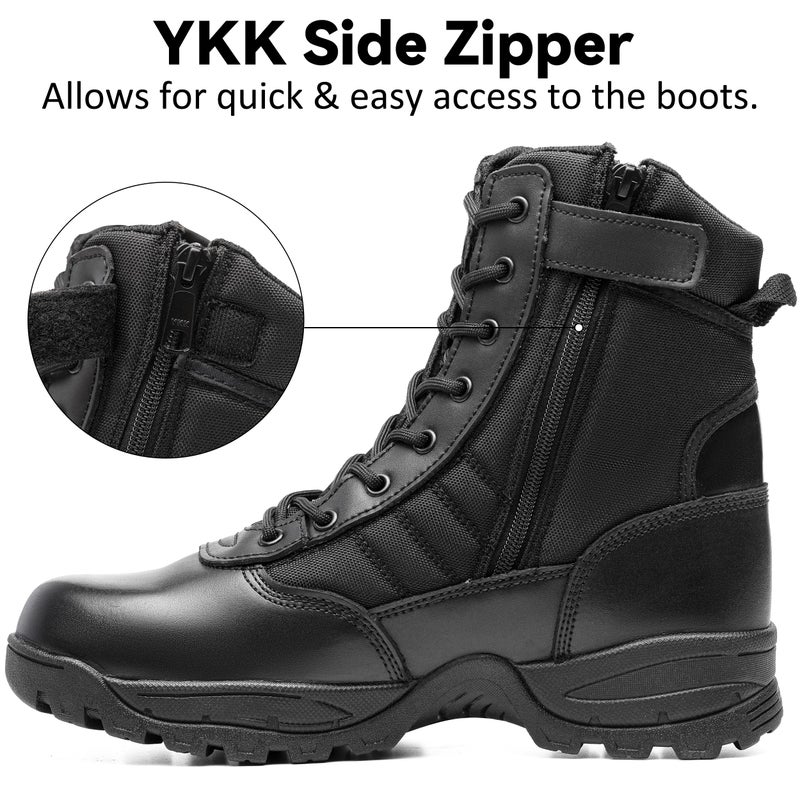 WIDEWAY Men's Tactical Military Work Boots Black Waterproof Leather Motorcycle Combat Army Boot w/Side Zipper slip resistant and All Day Comfortable (6-8inch) - Image 3
