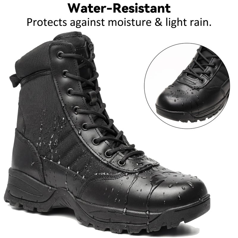 WIDEWAY Men's Tactical Military Work Boots Black Waterproof Leather Motorcycle Combat Army Boot w/Side Zipper slip resistant and All Day Comfortable (6-8inch) - Image 4