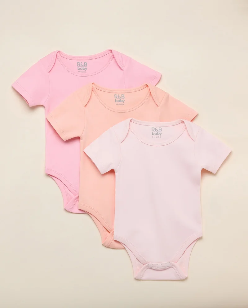 R&B 3 Pack Solid Bodysuits with Short Sleeves