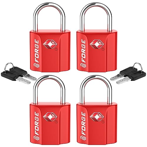 Forge Small TSA Approved Luggage Locks: Ultra Secure Dimple Key Travel Locks Alloy Body, for Luggage, Travel Cases, Backpacks, Red 4 Pack. - Image 1