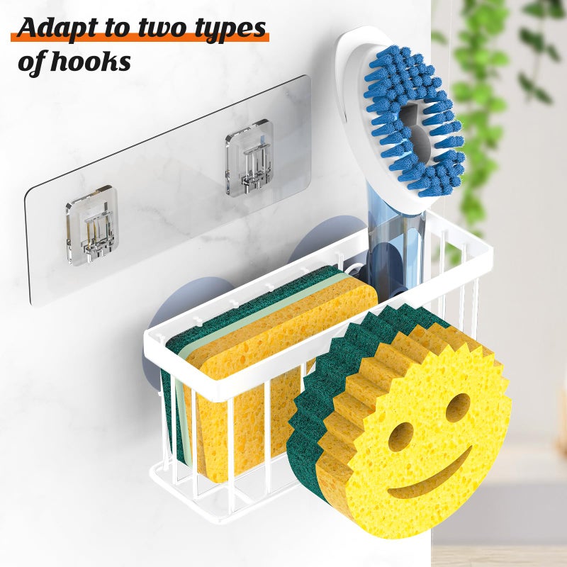 MURLONG Sponge Holder Smiley Face,Sink Caddy,Kitchen Organizer with 2 Suction Cups/1 Adhesive Strips,Designed for Sponge,Soap,Dish Brush,Scrubber - White - Image 3