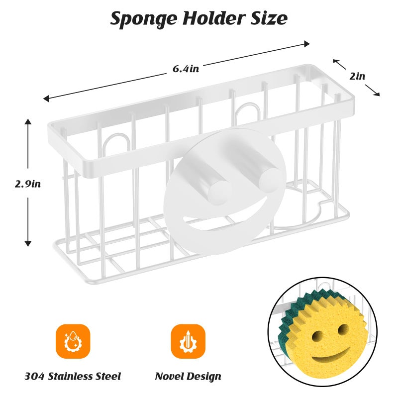 MURLONG Sponge Holder Smiley Face,Sink Caddy,Kitchen Organizer with 2 Suction Cups/1 Adhesive Strips,Designed for Sponge,Soap,Dish Brush,Scrubber - White - Image 2