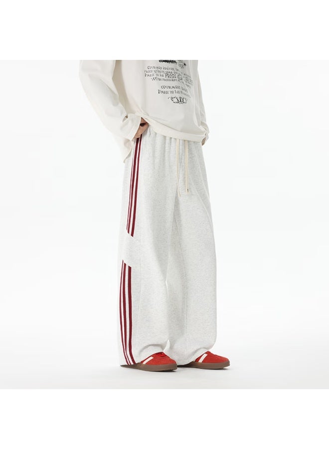 Izexx Men's Striped Casual Pants Autumn American Style Trendy Versatile Comfortable Loose Wide-leg Pants Jk68 White Gray XL - Image 4