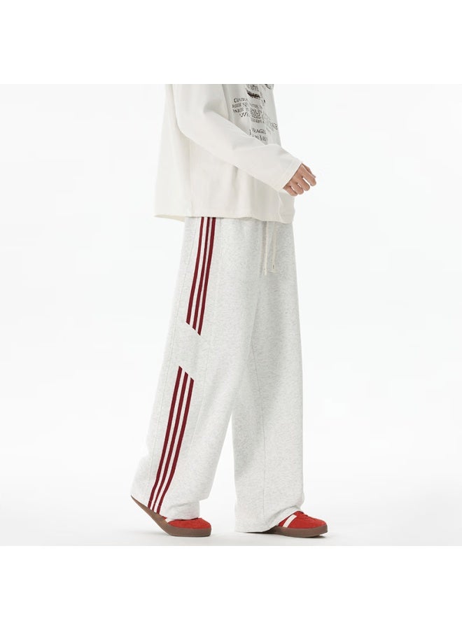 Izexx Men's Striped Casual Pants Autumn American Style Trendy Versatile Comfortable Loose Wide-leg Pants Jk68 White Gray XL - Image 2