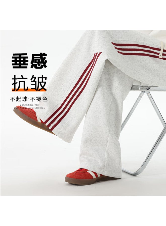Izexx Men's Striped Casual Pants Autumn American Style Trendy Versatile Comfortable Loose Wide-leg Pants Jk68 White Gray XL - Image 1