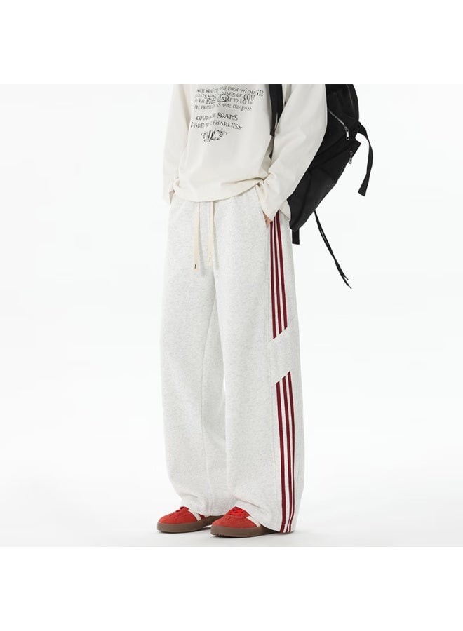 Izexx Men's Striped Casual Pants Autumn American Style Trendy Versatile Comfortable Loose Wide-leg Pants Jk68 White Gray XL - Image 3