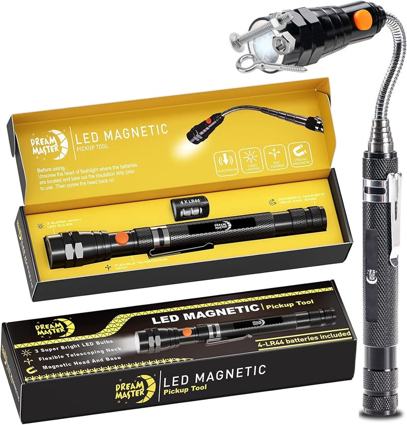DREAM MASTER Magnetic Pickup Tool, Gifts for Men, Telescoping Magnet Flashlight, Gifts Idea & Stocking Stuffers for Men, Teen Boys, Mechanic, Boyfriend, Christmas Gifts for Dad, Husband, Father, Black - Image 1