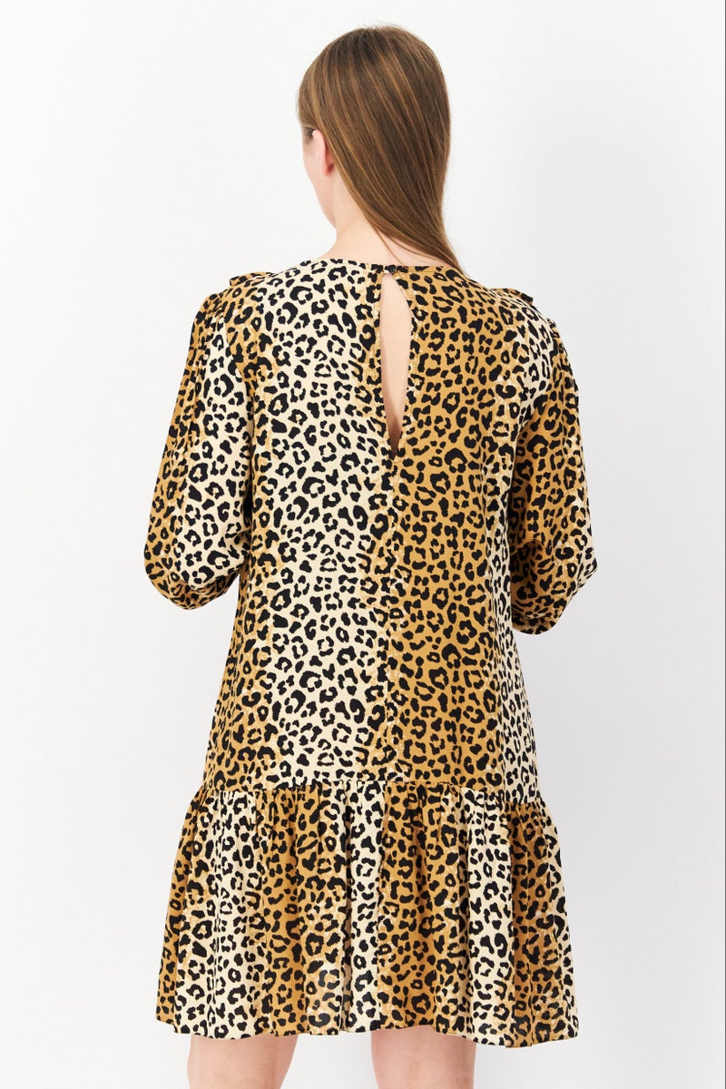 Miss Selfridge Women Animal Print Mini Casual Dress, Tan - Image 2