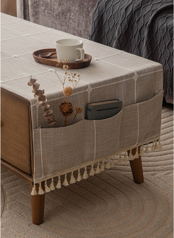 60×180cm Coffee Tablecloth with Pockets Nordic Rectangle Pastoral Cotton Linen Tea Table Cloth Cover Kitchen Living Room Decor Fabric with Tassels Washer Dryer Fridge Top Dust Cover - Image 3