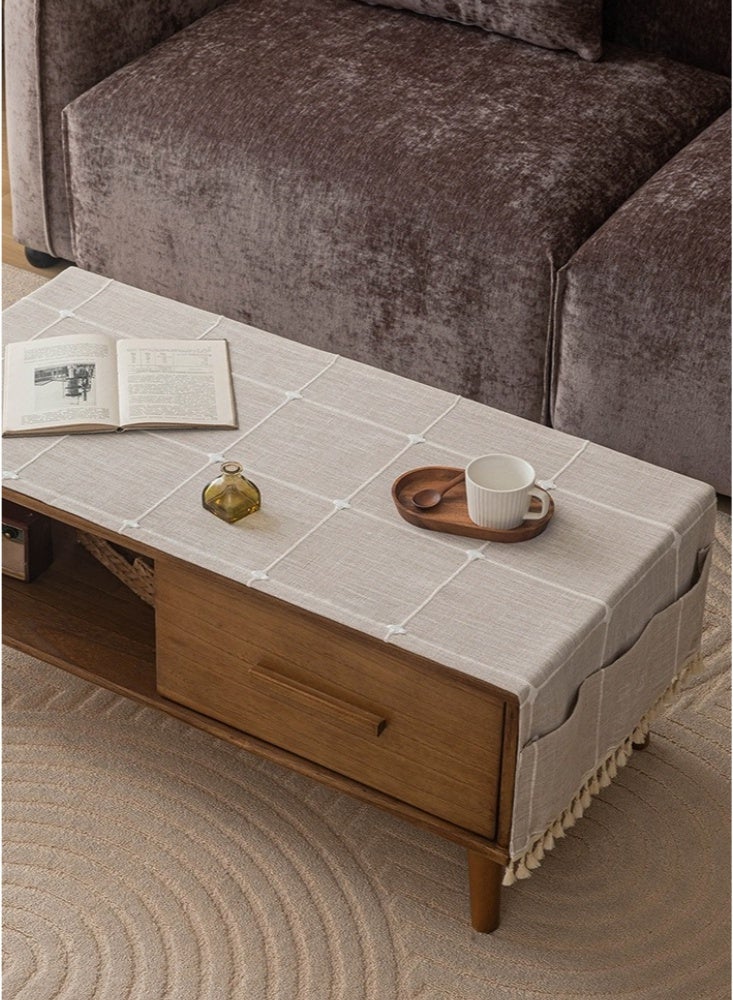 60×180cm Coffee Tablecloth with Pockets Nordic Rectangle Pastoral Cotton Linen Tea Table Cloth Cover Kitchen Living Room Decor Fabric with Tassels Washer Dryer Fridge Top Dust Cover - Image 1