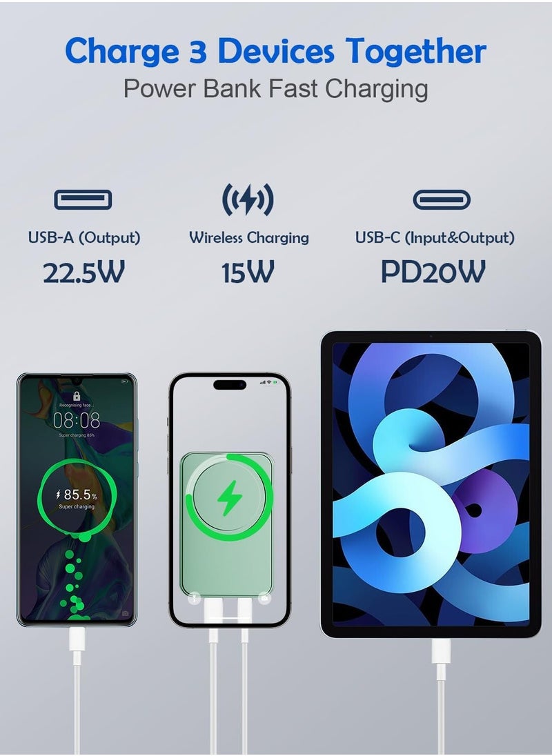 Magnetic Wireless Power Bank 10000mAh, 15W Fast Wireless Charging, 22.5W USB PD QC3.0 Type-C, LED Display Battery Pack for iPhone 14/15/13/12 Series (Green)