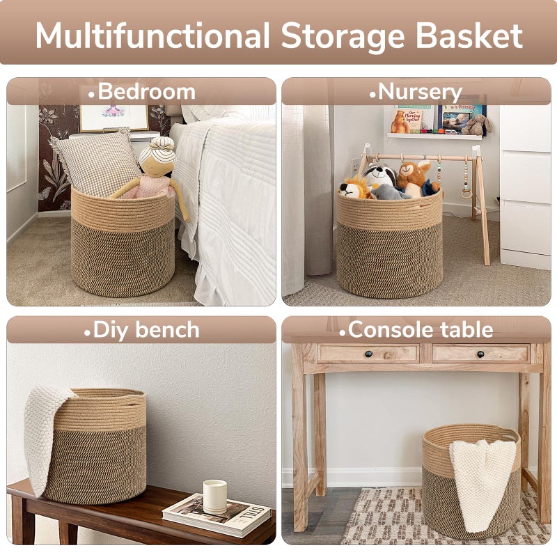 Goodpick Large Cotton Rope Basket 15.8"x15.8"x13.8"-Baby Laundry Basket Woven Blanket Basket Nursery Bin, Jute - Image 4