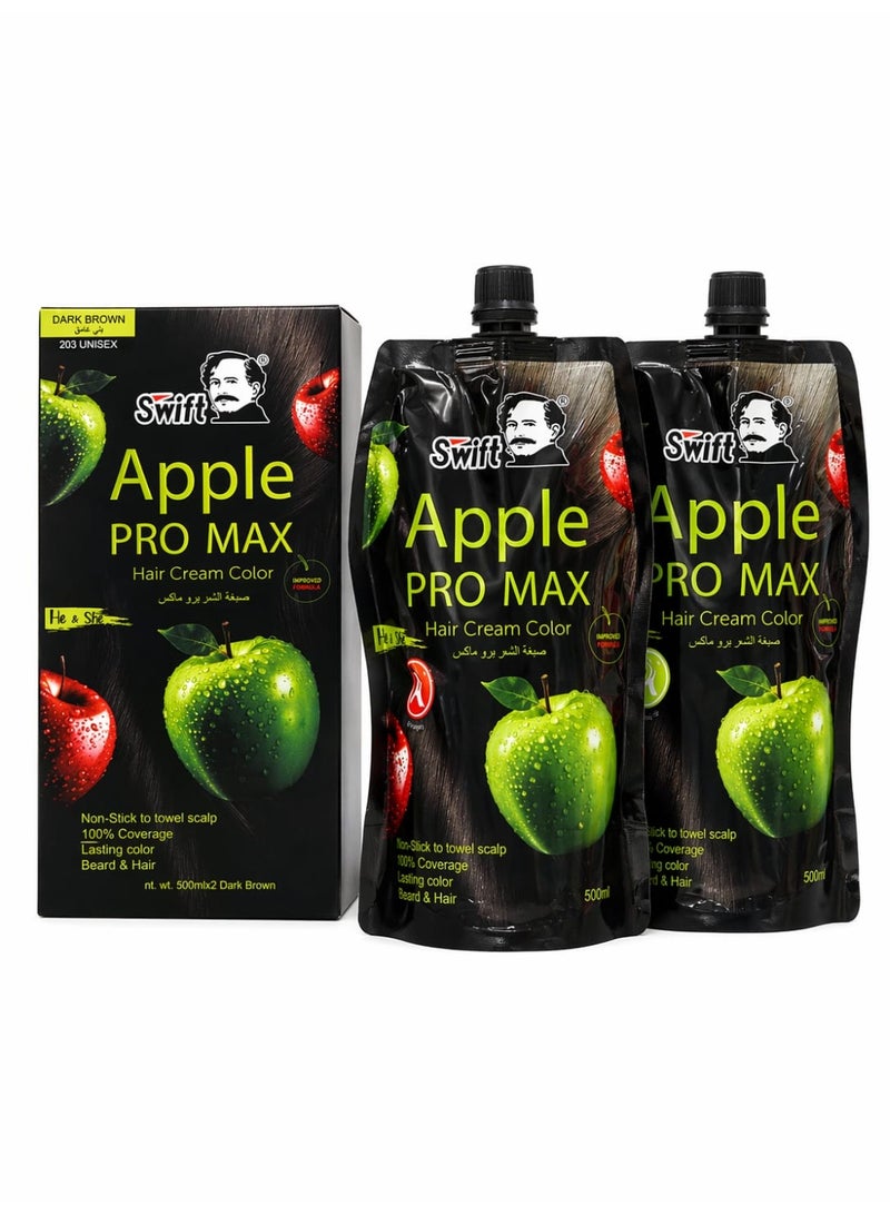 Swift Apple PRO MAX Hair Cream Color - Dark Brown 203 (Value Pack 2 x 500ml) - Image 1