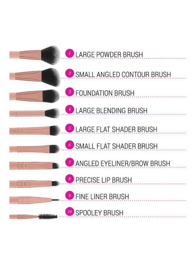BH STUDIO PRO Makeup Brush Set Pretty In Pink 10 Piece Brush Set With Cosmetic Bag - Image 4
