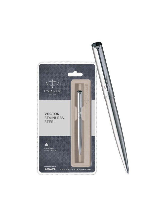PARKER Vector Stainless Steel Chrome Trim Ball Pen| Ink Color : Blue | Novel Gifts For Professionals | Perfect For Corporate Use - Image 1