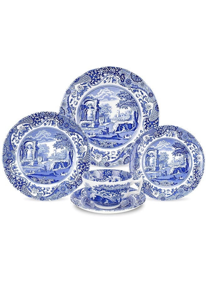 Spode Blue Italian 5-Piece Place Setting | Dinner Plate, Salad Plate, Bread & Butter Plate, Teacup and Saucer | Dishwasher Safe | Made in England from Fine Earthenware - Image 1