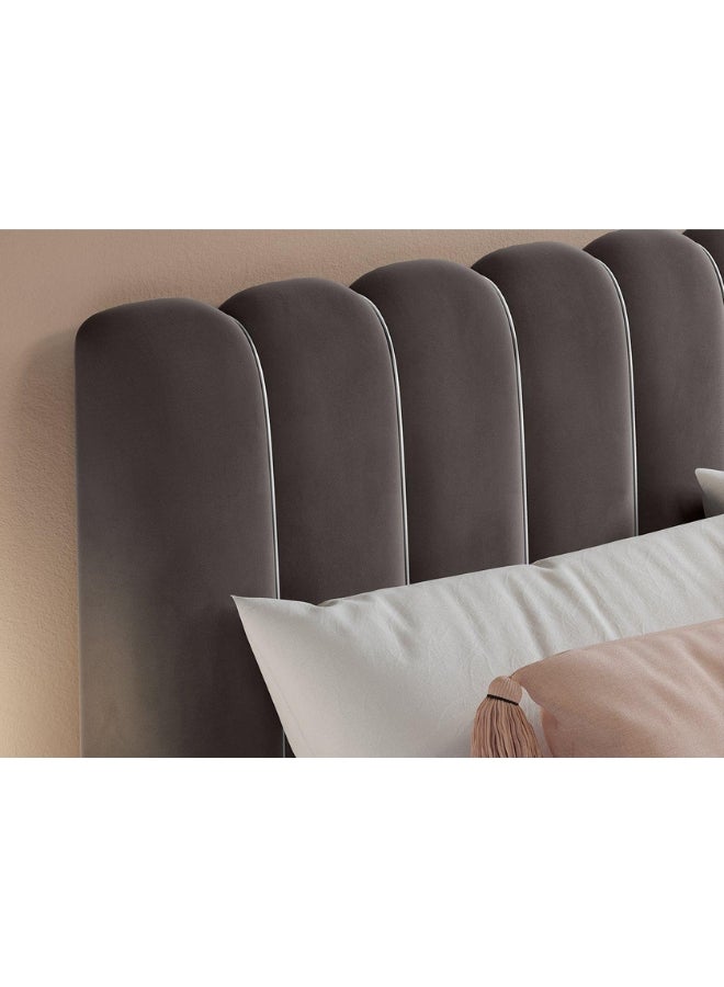Bed and Mattress Home Ember Eclipse Upholstered Twin Size ( Mattress Size 120 X 200 CM ) Dark Brown Chocolate Color Bed Size 212 W X 128 L CM ( Mattress Sold Separately )  - Image 2