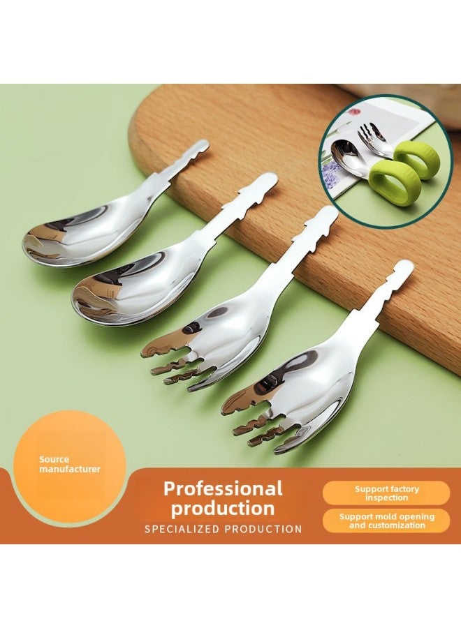 316L Stainless Steel Children's Silver Ingot Spoon Fork Short Handle Baby Food Supplement Feeding Tableware Hardware Head Semi-finished Products-Color:Fork And Spoon 316 (large Size) - Image 3