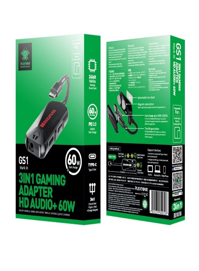 Mobile phone charging game sound card New USB fast charging 60w three-in-one gaming phone sound card - Image 3