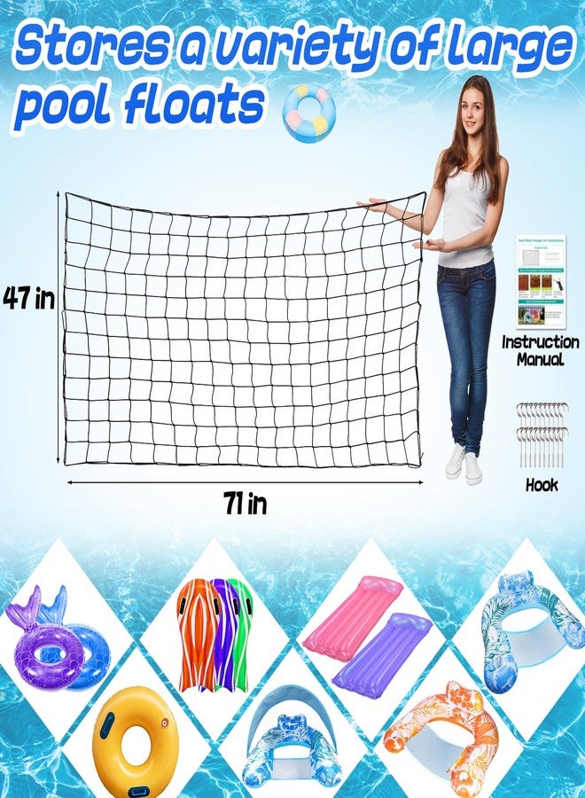 PAMASE Extra Large Pool Toy Float Storage Net - 71 * 47in Hanging Heavy-Duty Elastic Mesh Net Organizer with 20 Hooks, Swimming Poolside Fence Toys Holder for Inflatable Rafts, Noodles, Balls, Chairs - Image 3