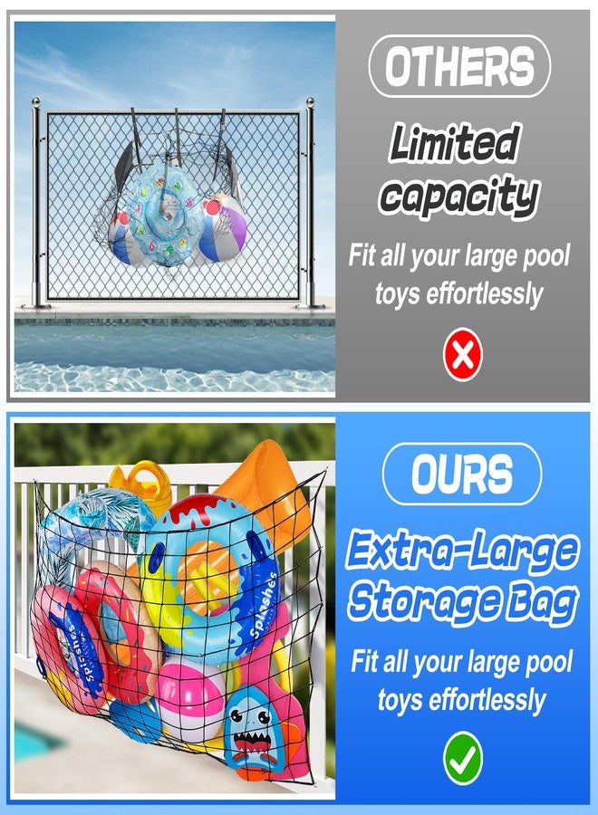 PAMASE Extra Large Pool Toy Float Storage Net - 71 * 47in Hanging Heavy-Duty Elastic Mesh Net Organizer with 20 Hooks, Swimming Poolside Fence Toys Holder for Inflatable Rafts, Noodles, Balls, Chairs - Image 2
