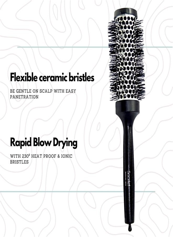 Scarlet Line Professional Medium Blow Dry Hot Curling Round Hair Styling Brush With Plastic Handle for Men and Women, Black and White, 32 mm - Image 2