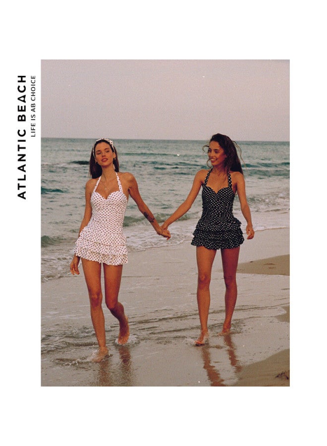 Atlanticbeach 2025 New Beach Vacation Swimsuit, Retro Polka Dot Skirt-style One-piece Swimwear, Summer Hot Spring Bathing Suit, Slimming And Concealing - Image 2