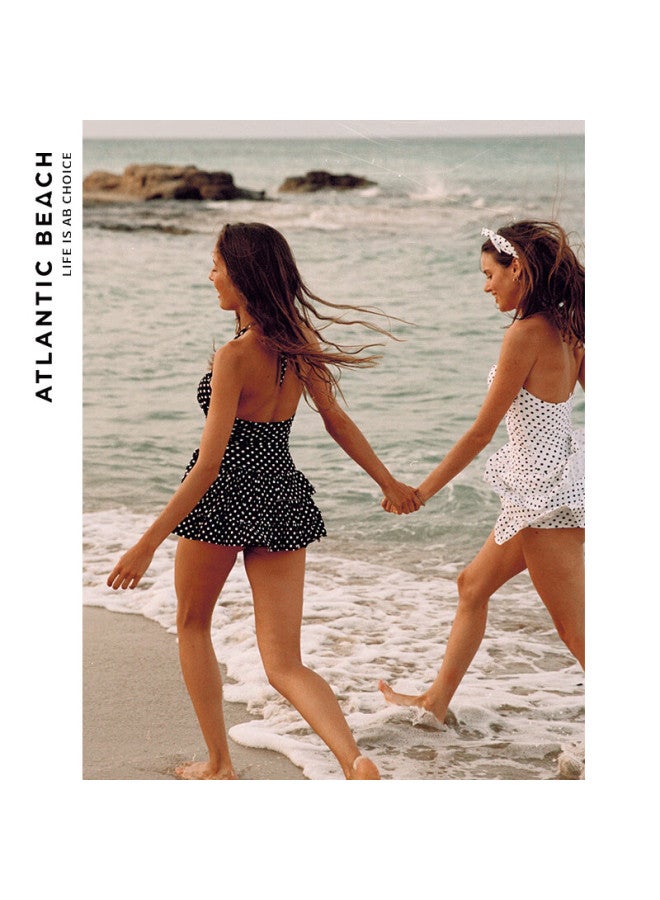 Atlanticbeach 2025 New Beach Vacation Swimsuit, Retro Polka Dot Skirt-style One-piece Swimwear, Summer Hot Spring Bathing Suit, Slimming And Concealing - Image 3
