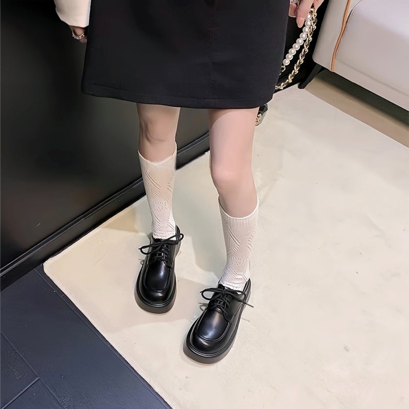 College Style Soft Leather Shoes For Women 2026 Spring Versatile New British Style Lace-Up Loafers To Match Skirts Thick-Soled Single Shoes - Image 5