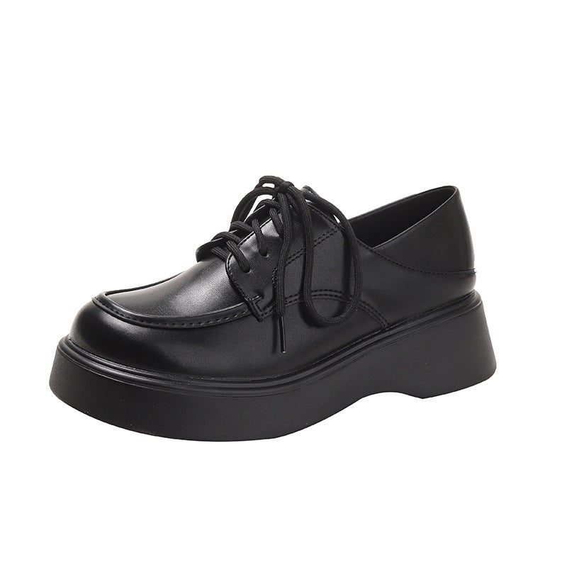 College Style Soft Leather Shoes For Women 2026 Spring Versatile New British Style Lace-Up Loafers To Match Skirts Thick-Soled Single Shoes - Image 1